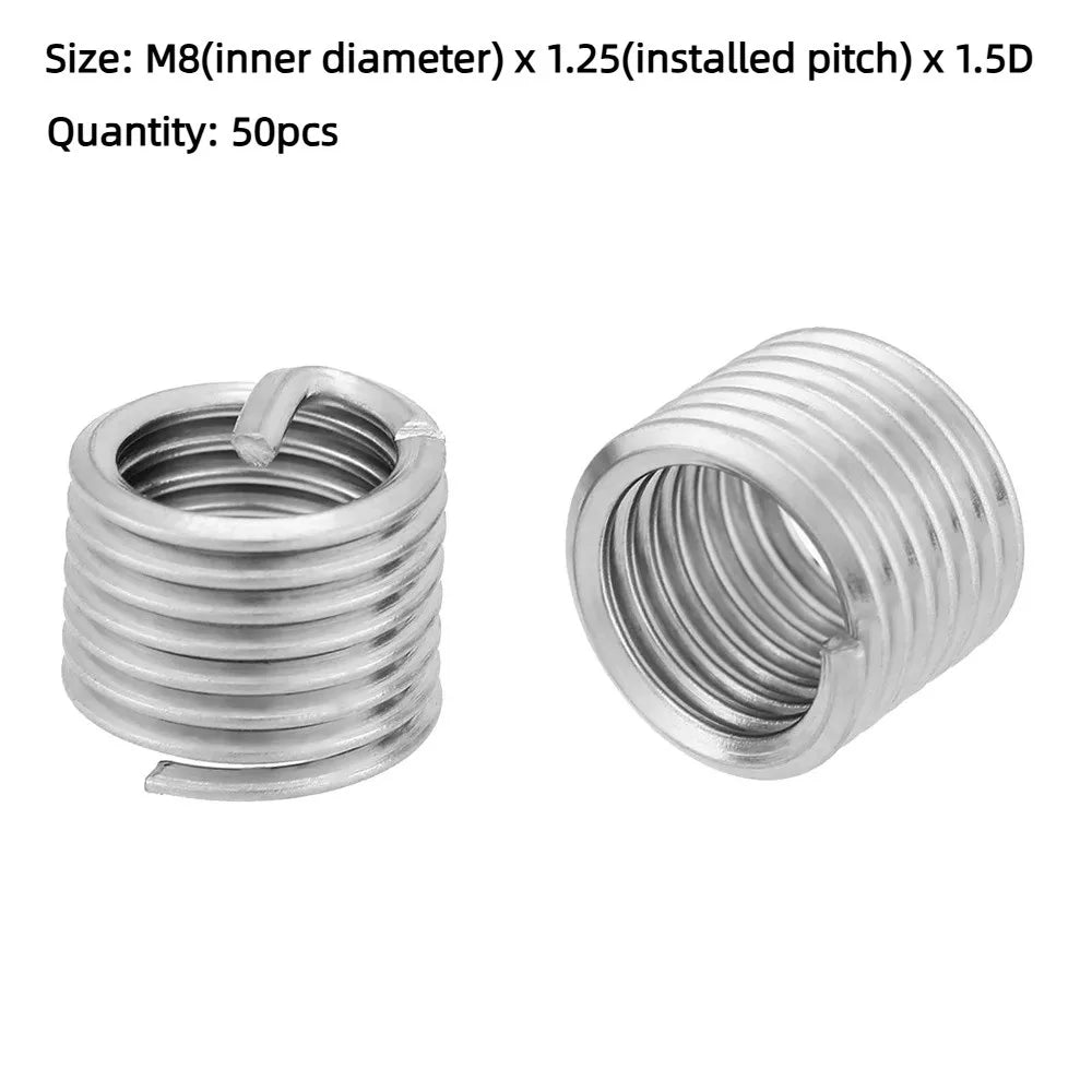 50pcs Stainless Steel Coiled Wire Helical Screw Thread Inserts M8 x 1.25 x 1.5D Length Oasis Select