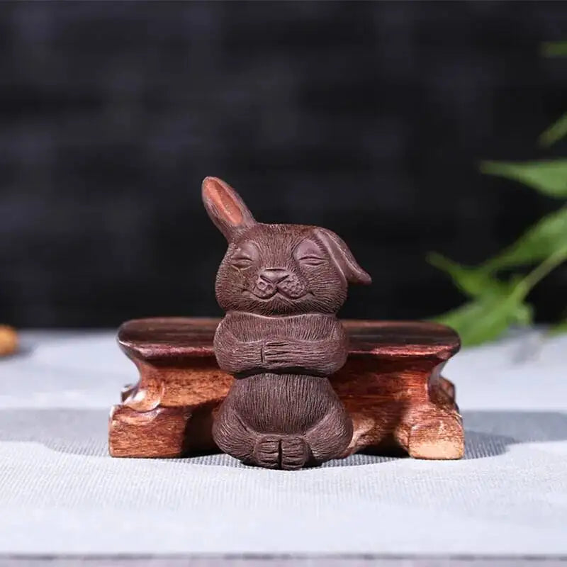 Purple Sand Tea Pet Rabbit Grooming Zodiac Cute Rabbit Pen Holder Sculpture Ornaments Tea Play Oasis Select