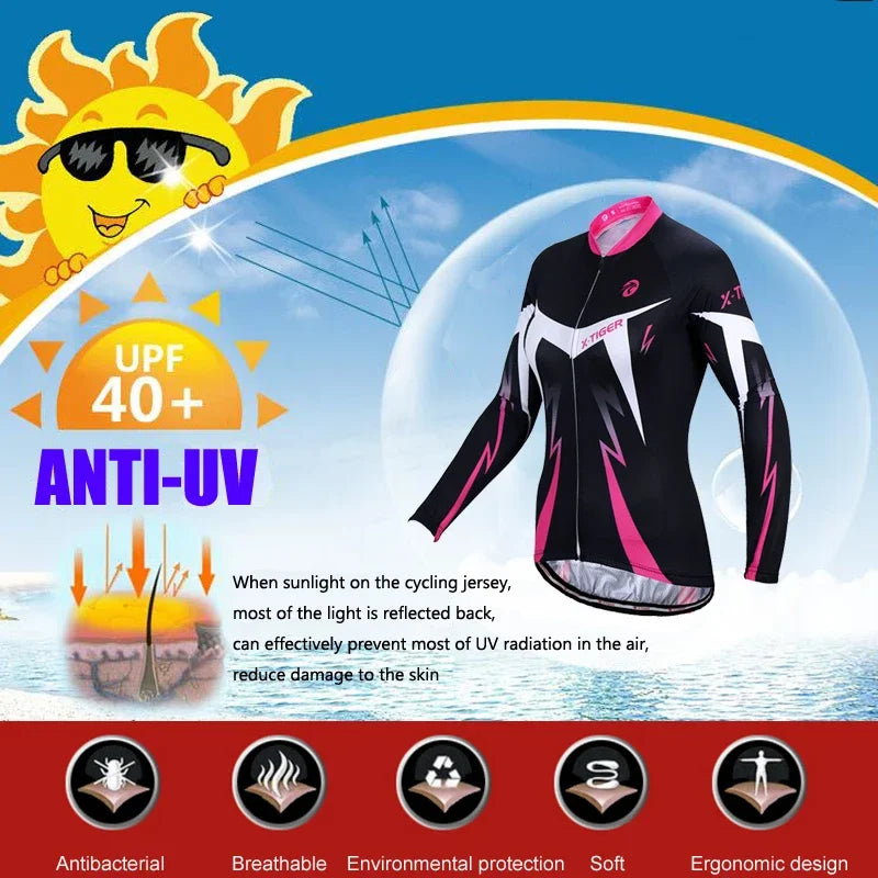 X-TIGER Women Pro Long Sleeve Cycling Jersey Breathable MTB Road Bike Clothing Autumn Spring Cycling Long Sleeved Top Oasis Select