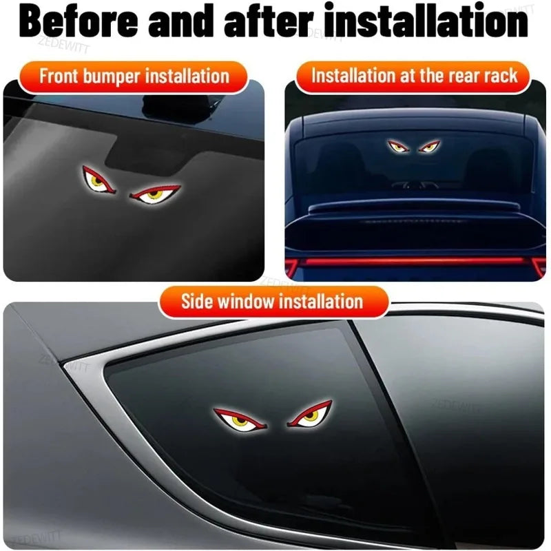 Solar Powered Neon LED Car Ambient Lamp Durable Wireless Cool Devil Eye Suction Cup USB Rechargeable Breathing Decoration Light Oasis Select