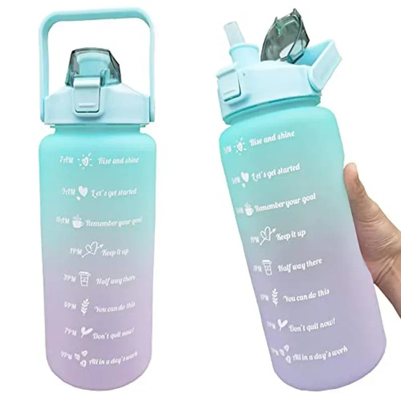 2 Liter Water Bottle with Straw Female Girls Large Portable Travel Bottles Sports Fitness Cup Summer Cold Water with Time Scale Oasis Select green purple 2.0L