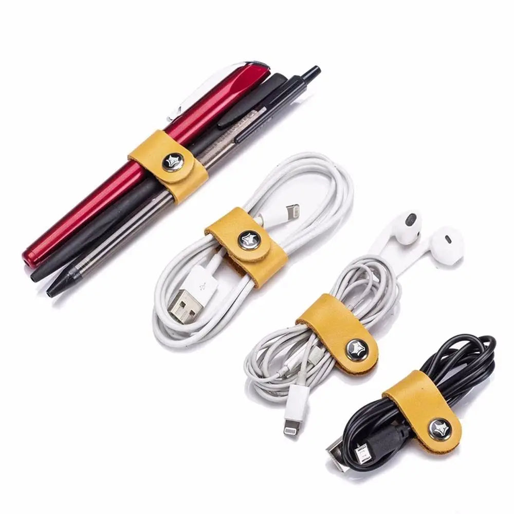 4Pcs Leather Data Cable Organizer Cord Winder Straps Earphone Wrap Winder Charger Protector Tidy Storage Cable Holder Clips Ties Oasis Select