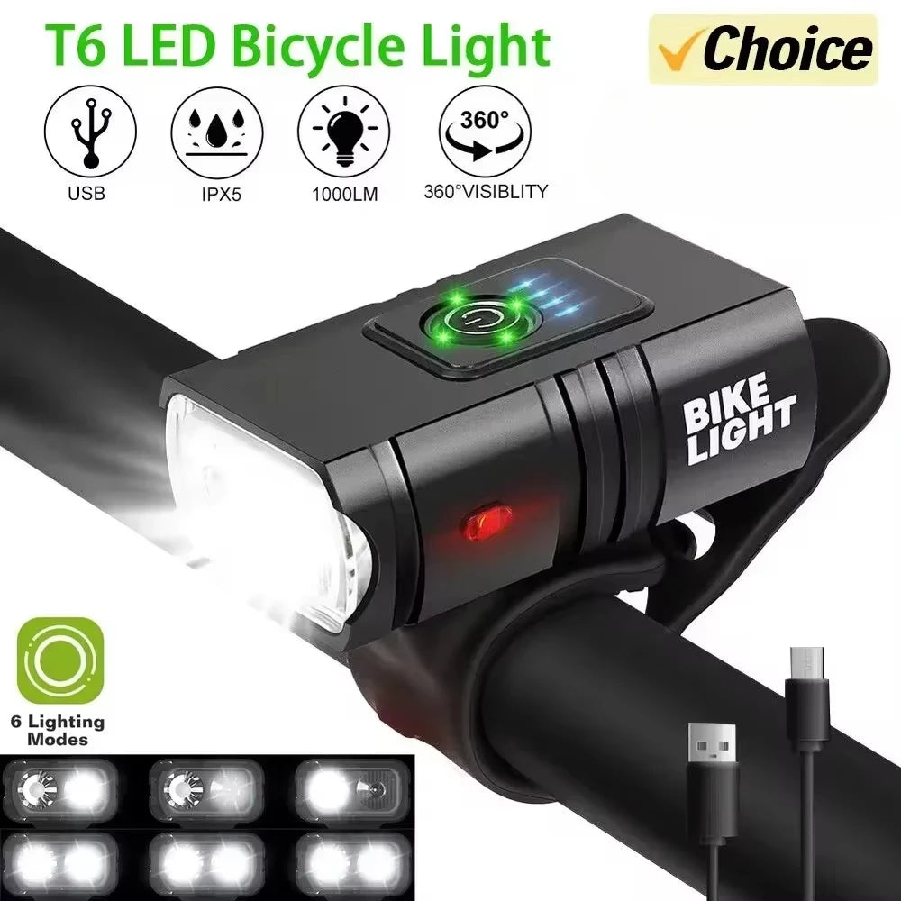 ZHIYU 1000LM T6 LED USB Rechargeable Bike Headlight 6 Modes