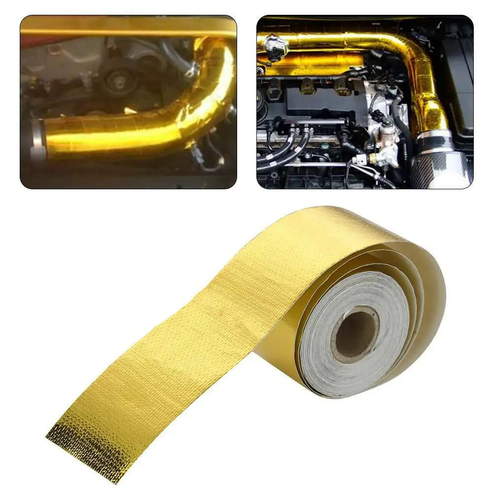 Reflective Self Adhesive Tape Gold/Sliver High Temperature Heat Insulation Shield Wrap Tape Bandage 50mm x 5M Roll Universal Oasis Select