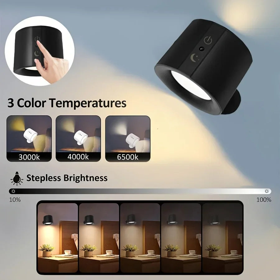 USB Rechargeable Wall Light 360° Rotatable Magnetic Wall Lamp with Remote Control LED Double Sided Wall Lamp for Bedroom Hallway Oasis Select
