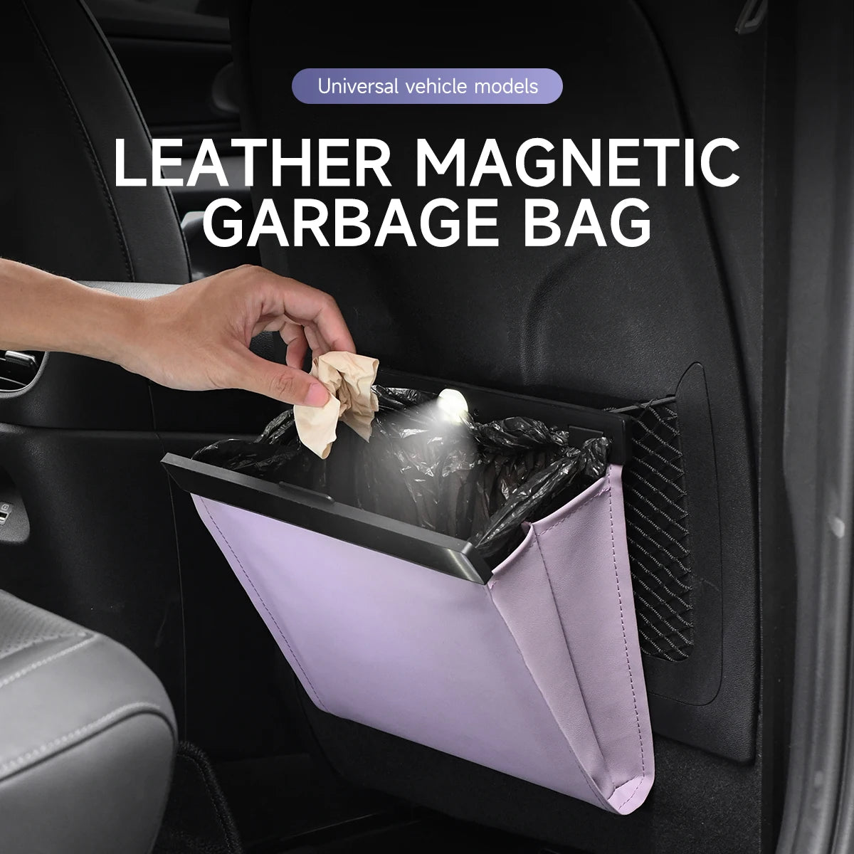 LED Car Garbage Bag Waterproof Magnetic Adsorption Trash Can Back Seat Hanging PU Leather Storage Box Pocket Leak-proof Oasis Select