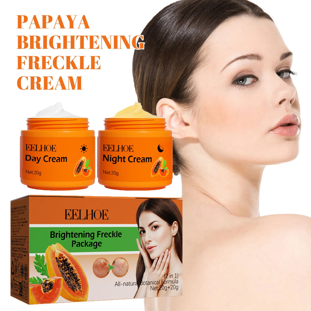 Papaya Brightening Freckle Face Cream Set Day Night Sun Spots Corrector Fade Pigment Brighten Skin Tone Day & Night Moisturizer Oasis Select