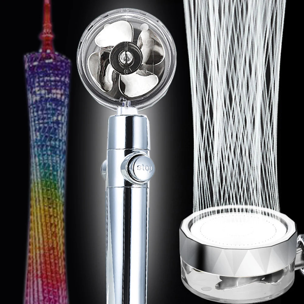 Shower Head Water Saving Flow 360 Degrees Rotating With Small Fan ABS Rain High Pressure spray Nozzle Bathroom Accessories Oasis Select