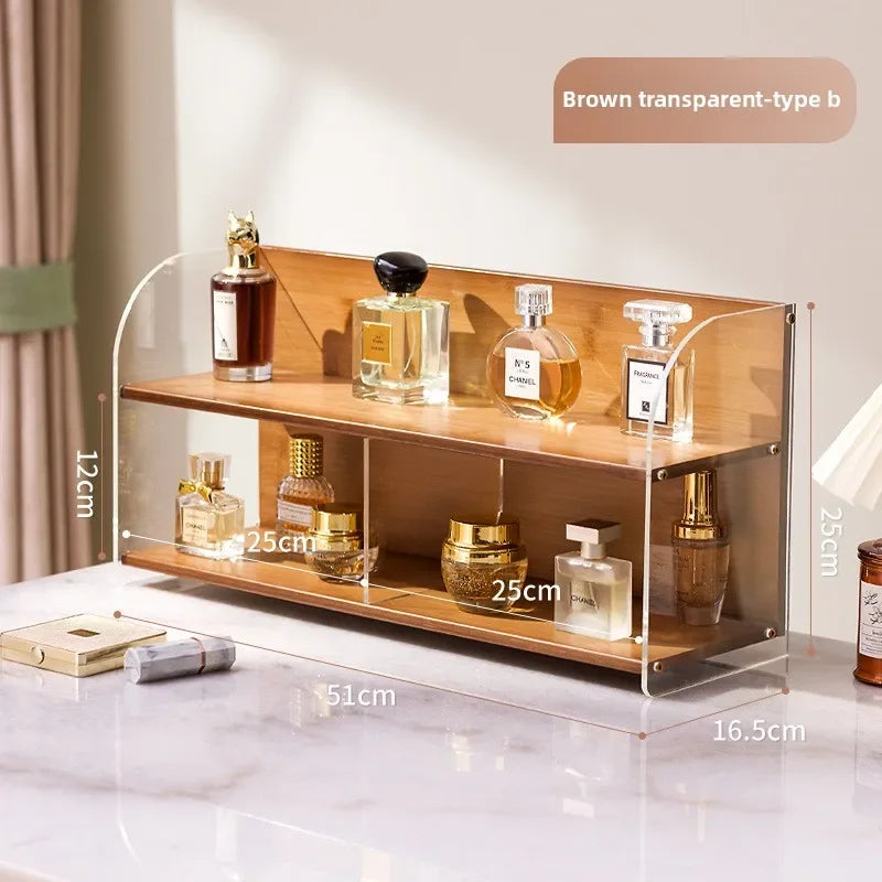 Multi-functional Cosmetics Storage Box Dresser Shelf Skin Care Products Perfume Shelf Desktop Premium Acrylic Storage Shelf Oasis Select Brown transparent B