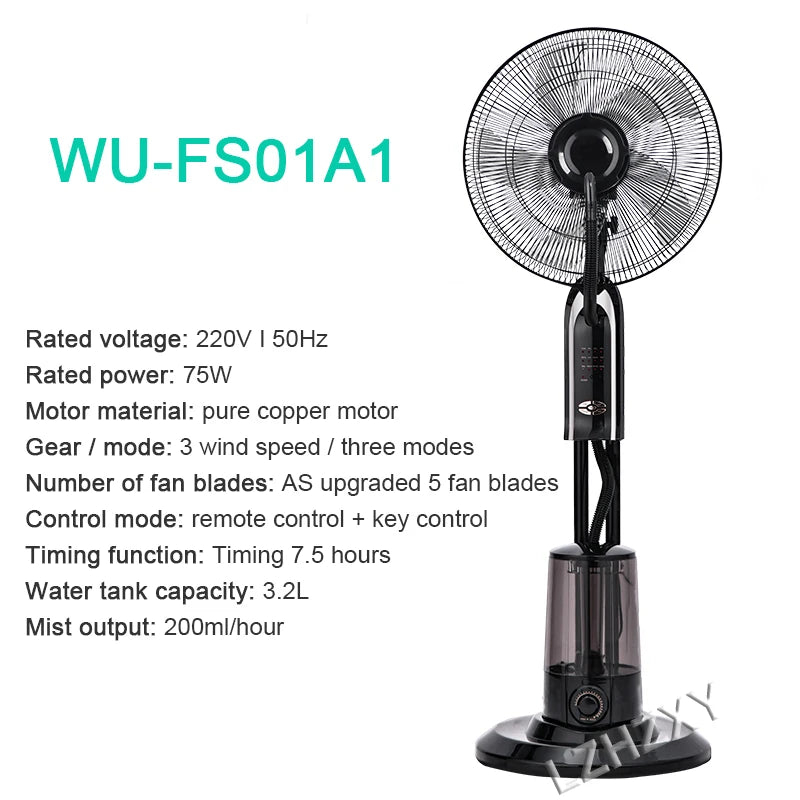 3.2L Mist Floor Fan – Remote, Oscillating, 3-Speed, 75W