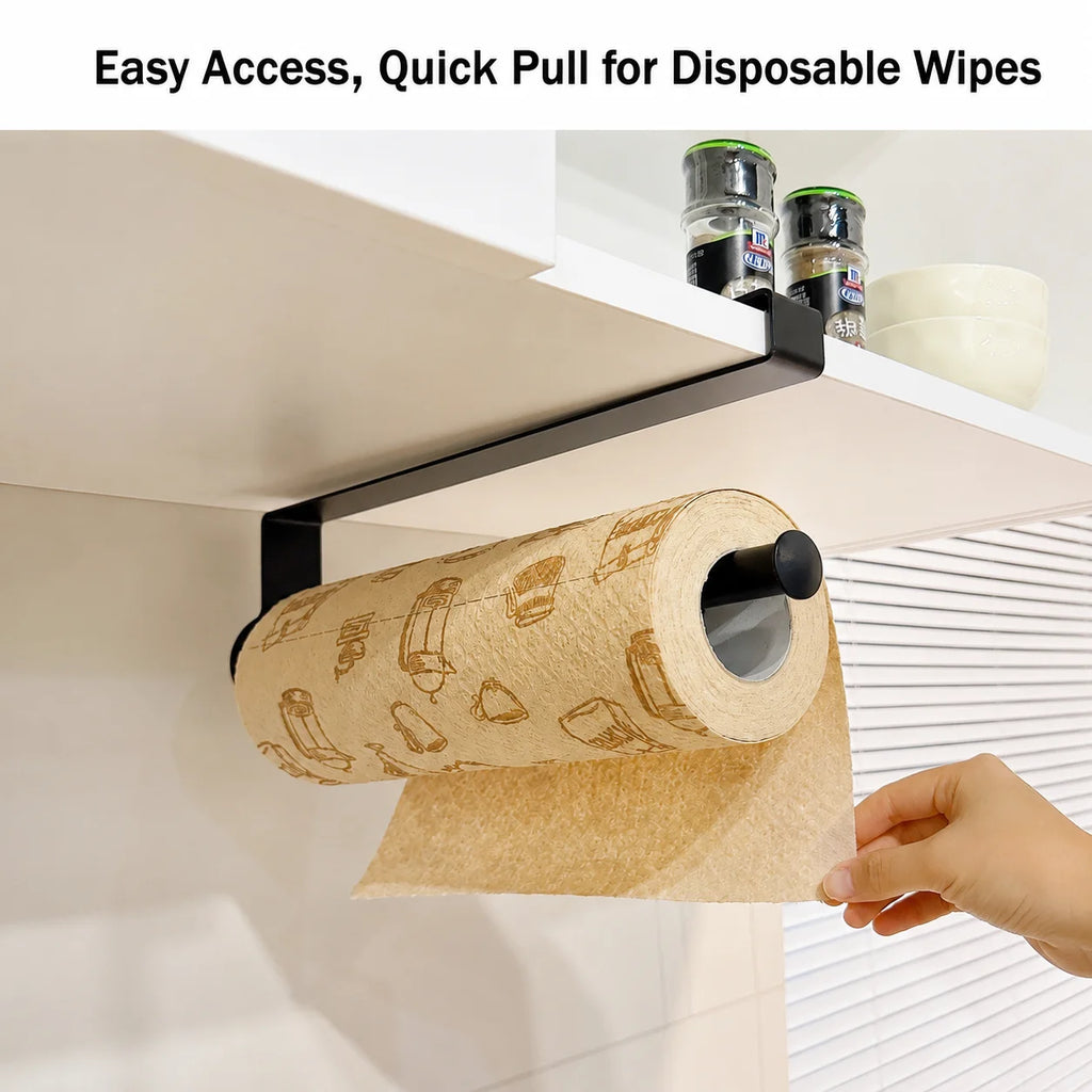 1 pc Punch-free Iron Kitchen Paper Towel Holder, Under-Cabinet Punch-Free Paper Towel Rack, Durable and Easy to Clean Oasis Select