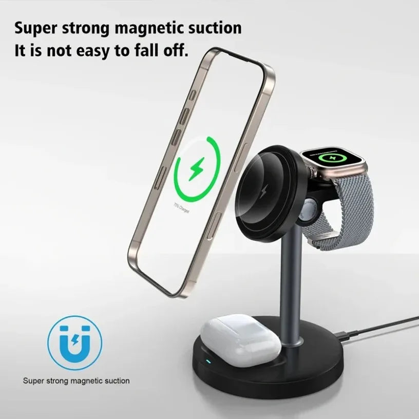 3 in 1 Desktop Magnetic Wireless Charger For iPhone 17 16 15 14 13 12 Pro Max Samsung Huawei xiaomi for Apple Watch AirPods Pro Oasis Select