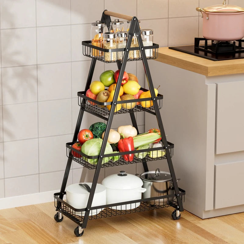 Kitchen rack Floor-to-ceiling multi-layer removable storage rack Household wooden pole trolley Vegetable basket Snack storage Oasis Select