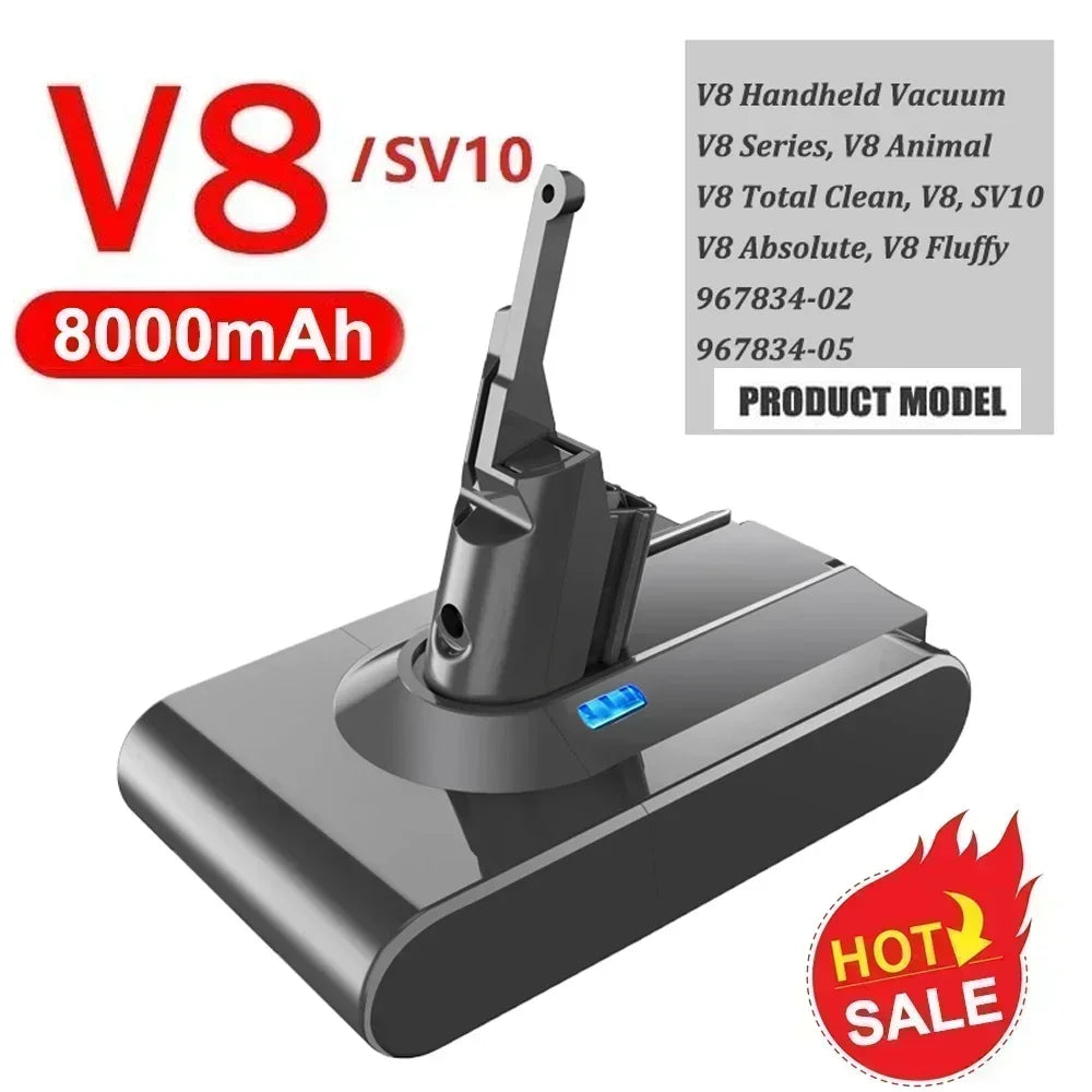 8000mAh for Dyson V6 V7 V8 V10 Rechargeable Bateria SV10 SV11 SV12 SV09 Vacuum Cleaner Battery DC58 Battery for Sony Battery Cel Oasis Select V8 8000mAh 9.6v