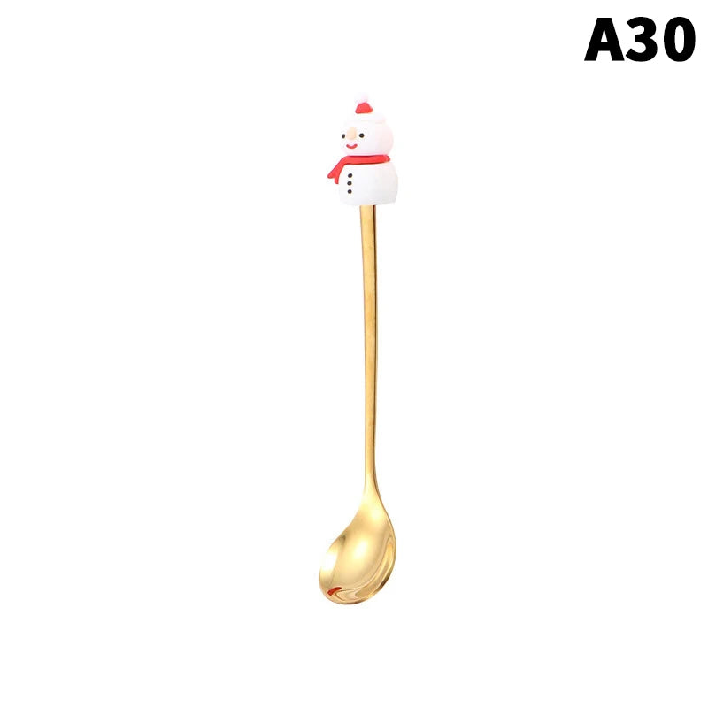 Stainless Steel Christmas Dessert Spoons Cake Forks with Cartoon Christmas Tree Elk Design - Set of 1/2/4/6 - Gift Box Included Oasis Select A30