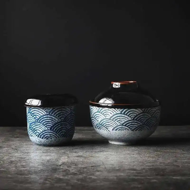 Japanese Tableware Stew Bowl Ceramic Bowl With Lid Dessert Steamed Egg Bowl Soup Bowl Dessert Underglaze Color Ramen Bowl Oasis Select
