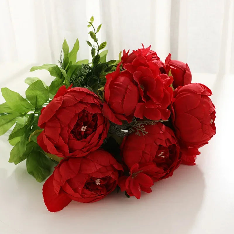 13 Heads Silk European Style Peony Bouquet Artificial Flower Rose Wedding Bride Bouquet Decor For Home Hotel Table Accessories Oasis Select F