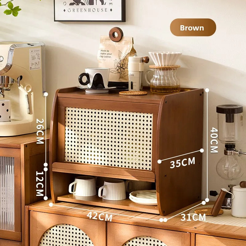 Kitchen dust tea set coffee cup storage cabinet Japanese kitchen desktop sundries cosmetics storage box dust bowl Oasis Select brown