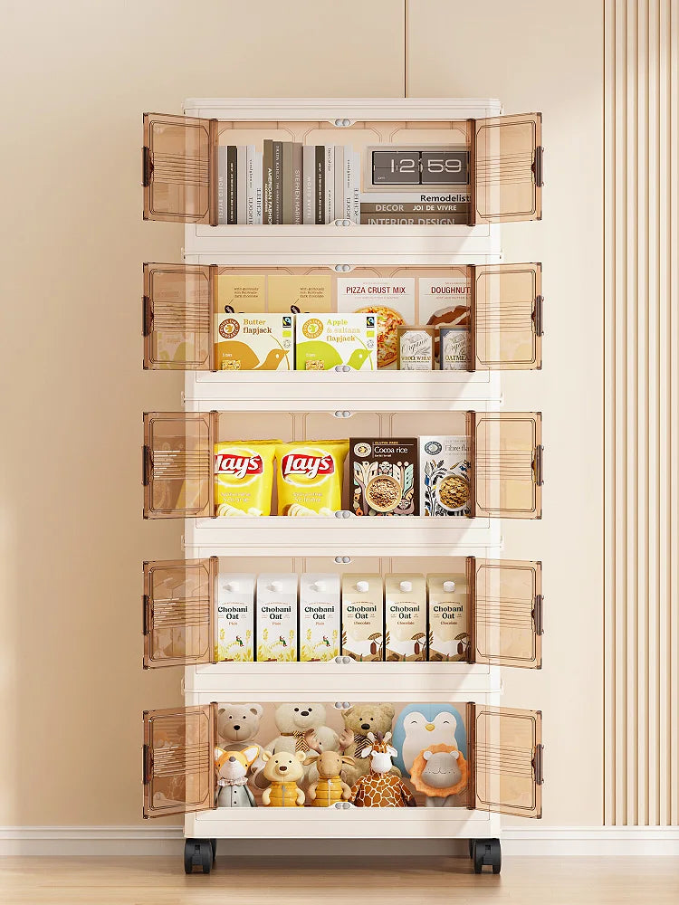 45cm Foldable Width Plastic Storage Box with Wheels Multi-Layer Clothing Cabinet Organizer for Books Kitchen Oasis Select