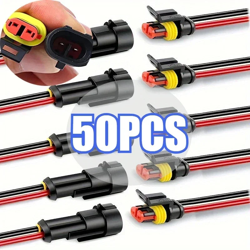 Waterproof 2 Pin Wire Connectors - 20 AWG Automotive Connector Kit for Car, Truck, Motorcycle, and Marine Boat Oasis Select 50PCS-25pair