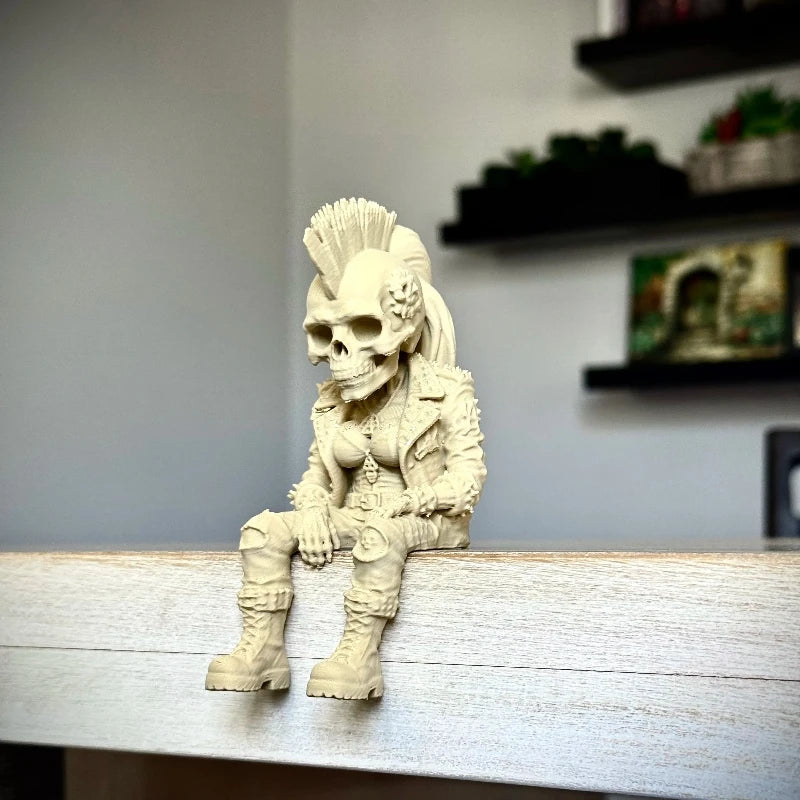 Rock Punk Skull Couple Figurine 3DPrinted Sitting Posture Edge Cool Skeleton Statue Gothic Desk Decor for Bookshelf Gaming Table Oasis Select Desert B yellow tall 10cm