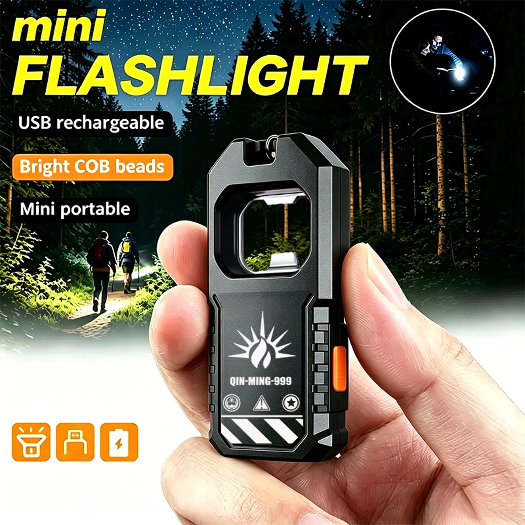 Mini COB Keychain Flashlight – USB-C Rechargeable Pocket Lantern
