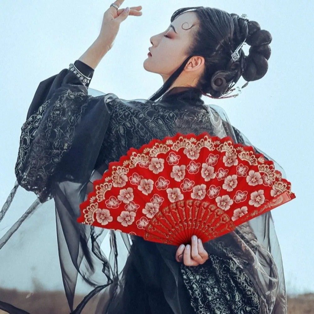 Chinese Folding Fan – Flower Pattern Hanfu Fan with Tassel
