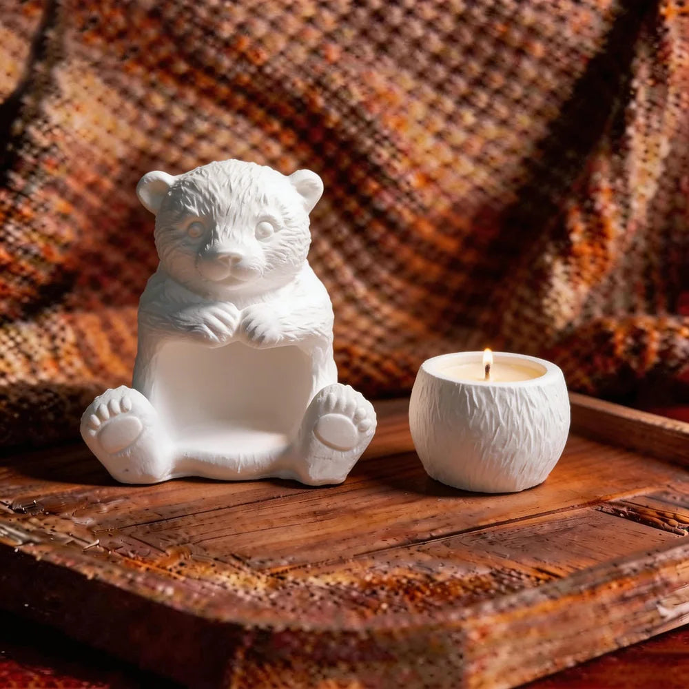 Diy Simple Bear Plaster Decoration Decoration Silicone Mold Can Be Filled With Candle Striped Candlestick Epoxy Mold Oasis Select