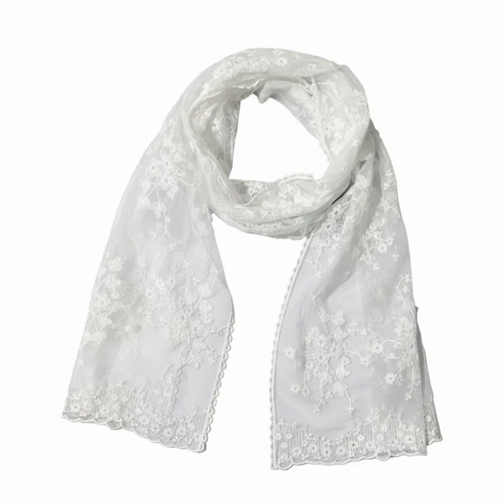 Retro Embroidered Flower Lace Scarf Breathable Mesh Long Sunscreen Shawl Lightweight Female Headscarf Spring Oasis Select