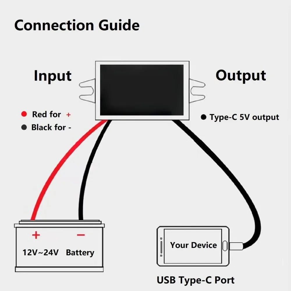 12V/24V To 5V 3A Converter USB Type-C Buck Charging Module DC/DC Step Down Power Adapter Compatible With Cellphone DIY For Car Oasis Select