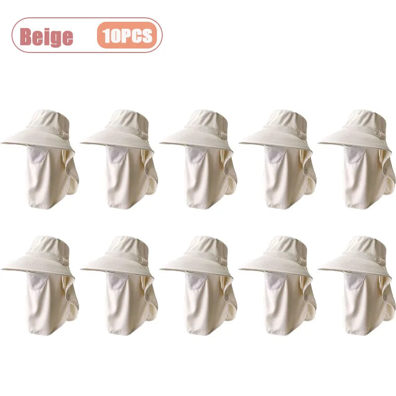 Breathable UV Protection Sun Hat with Face Cover and Neck Flap for Women Summer Outdoor Fishing Hiking Gardening Wide Brim Cap Oasis Select Beige-10PCS