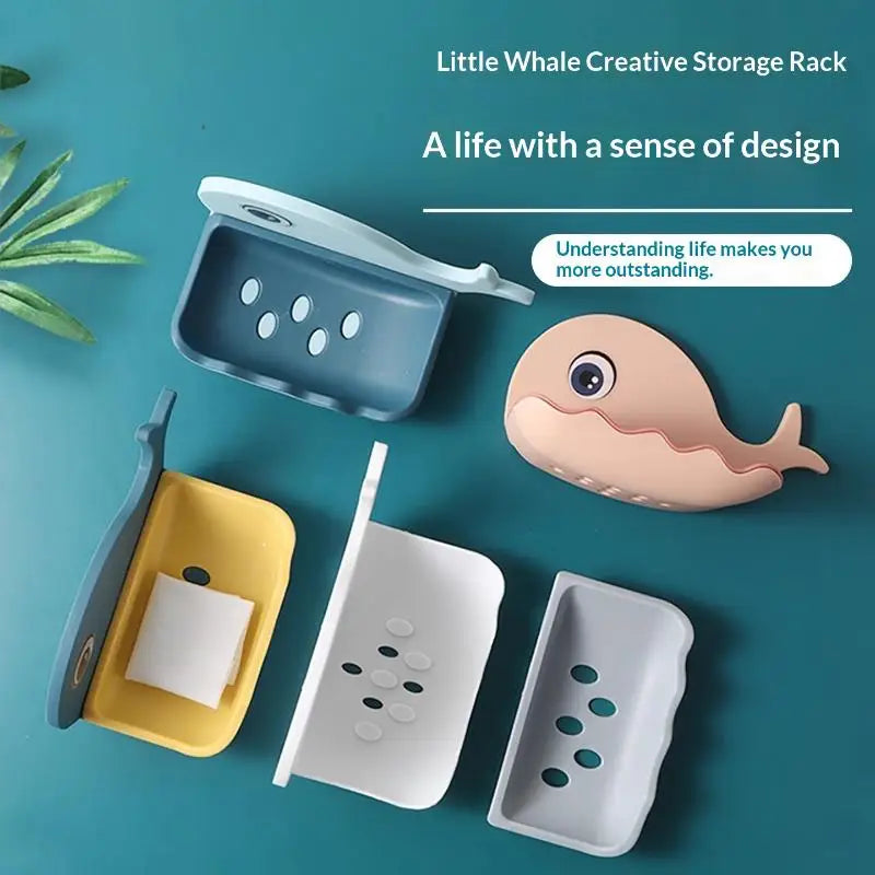 SU 1PCS No-Drill Adhesive Soap Dish, Creative Whale-Shaped Soap Holder With Drainage For Bathroom Double-layer Drain Soap Box Oasis Select