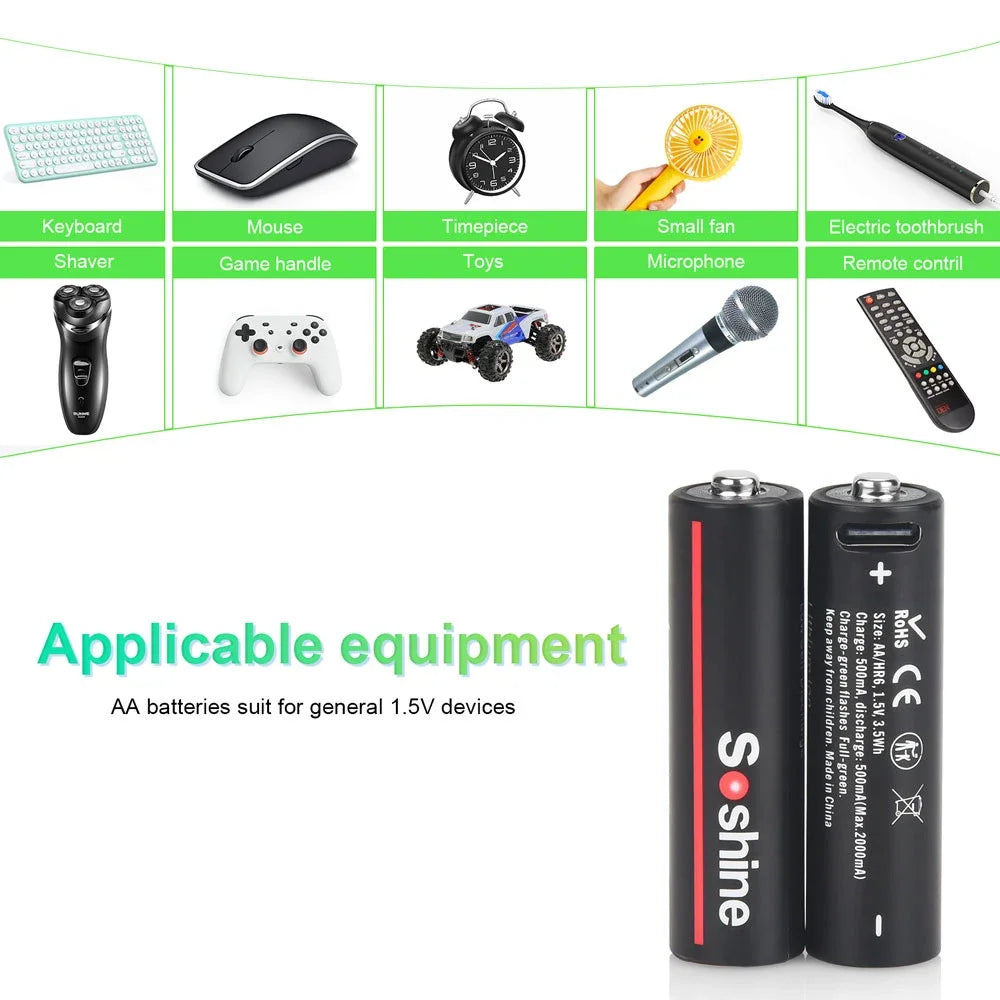 Soshine USB Lithium 600mWh 1.5V AAA Battery and 3500mWh 1.5V AA Rechargeable Batteries Li-ion AA and AAA Rechargeable Batteries Oasis Select
