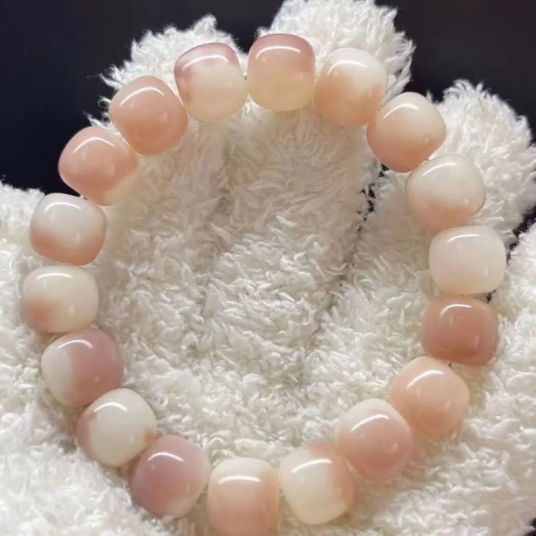 Two Tone Barrel Bead Bracelet Gradient Two Color Polished Stone Beaded Bangle Cute Daily Fashion Wrist Jewelry for Women Gift Oasis Select