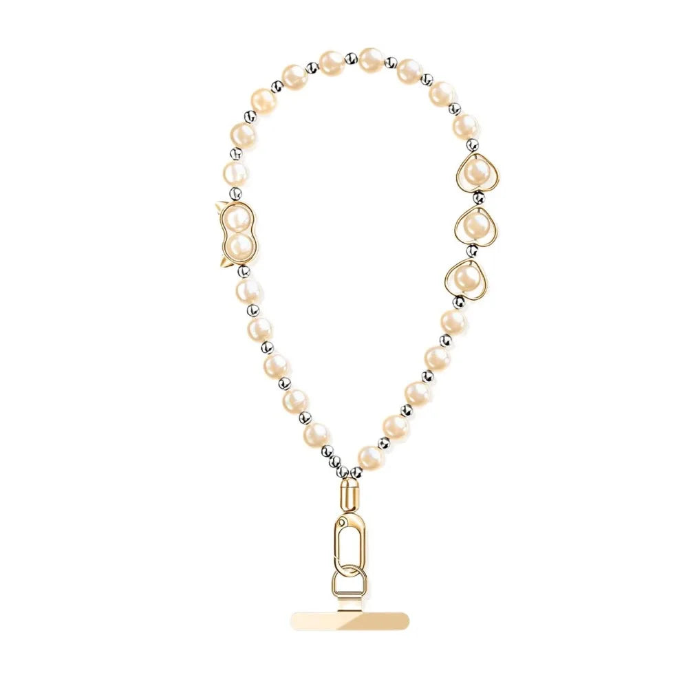 Mobile Phone Chain Hanging Rope Chain High-end Bead Wrist Style Pearl Chain Rope Short Style with Gasket Anti Loss Hanging Rope Oasis Select Gold