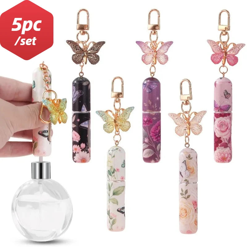 Butterfly Perfume Keychain Set, Refillable Travel Bottles 5ML Capacity, Leak-Proof Portable Scent Dispenser, Pack of 5 Oasis Select