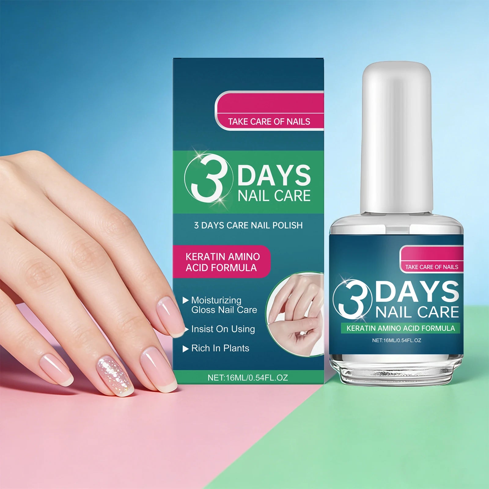 3 Days Nail Care Polish for Soft Thin Breaking Nails Improve Nail Yelllowing Thickening Gentle Repair Restore Gloss Nail Care Oasis Select