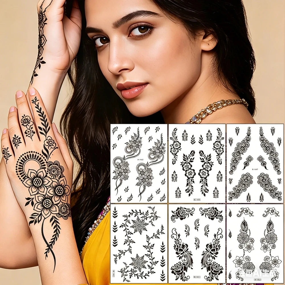 Black Henna Temporary Tattoo – Mandala Mehndi Body Stickers