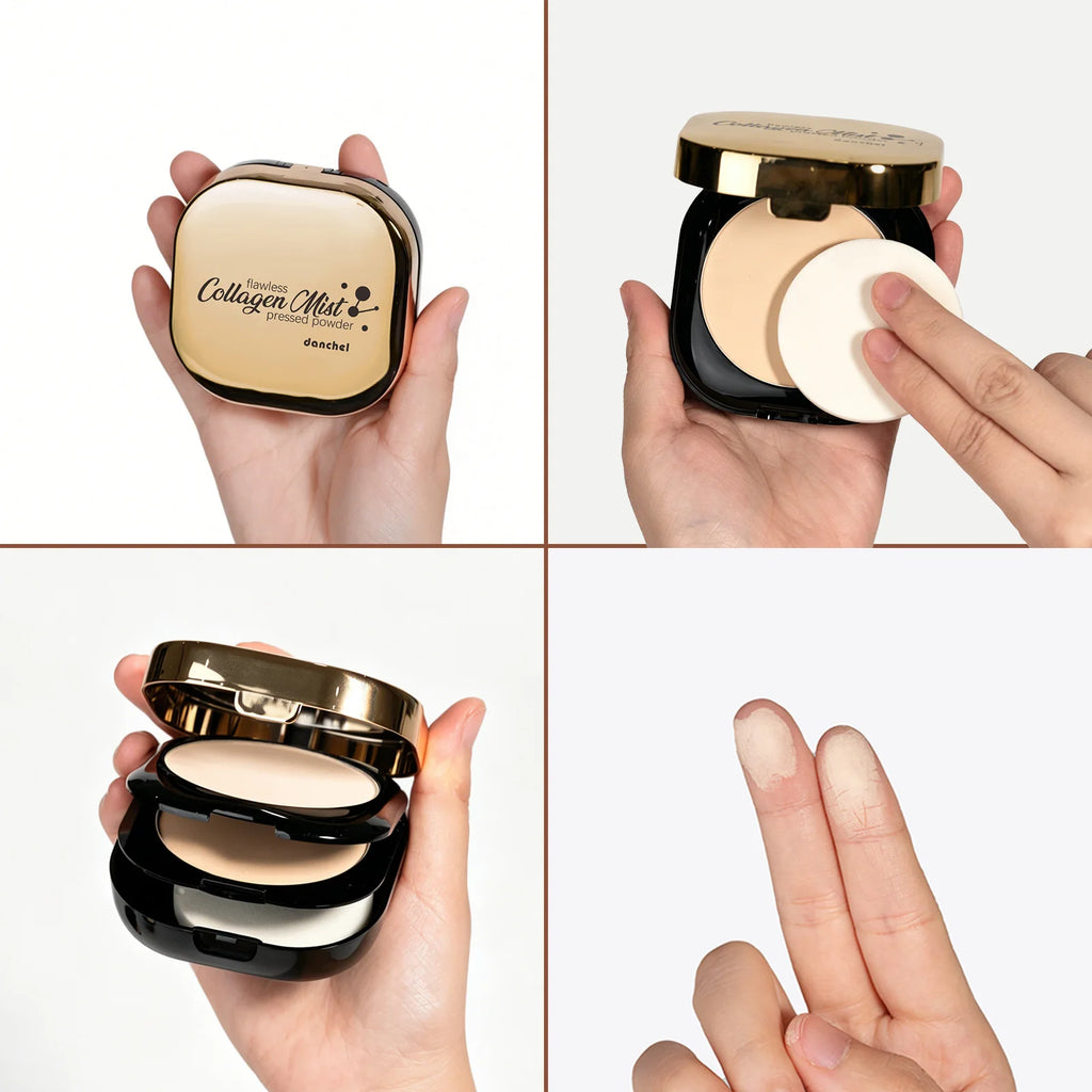 Dual Layer Collagen Pressed Powder Oil Control Matte Finish Long Lasting Face Makeup Contour & Brighten for Women Daily Beauty Oasis Select