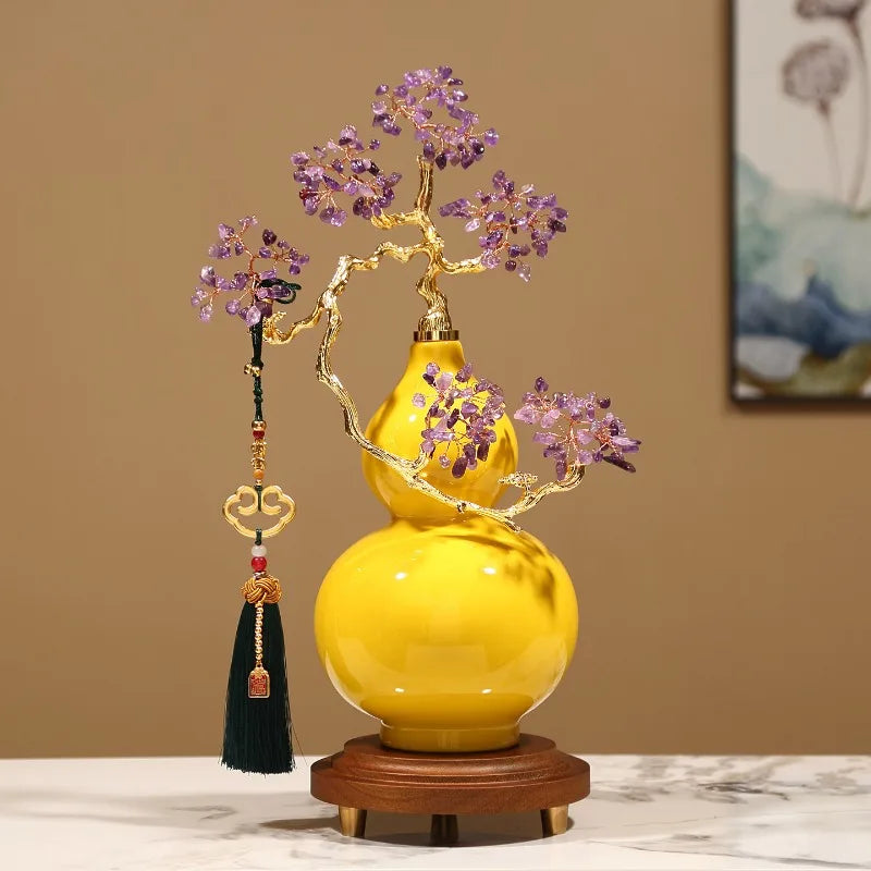Crystal Stone Gourd Sculpture for Living Room Entrance Wine Cabinet Office Art Craft Decoration Housewarming Gift Oasis Select