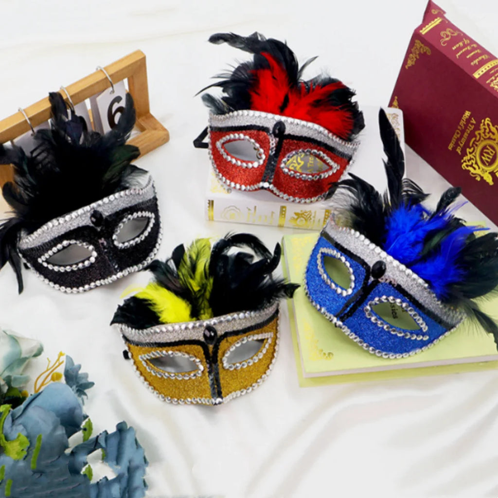 Halloween Phoenix Tail Feather Mask Rhinestones Glitter Half Face Masks Sexy Masquerade Ball Eye-Mask Cosplay Costume Party Deco Oasis Select