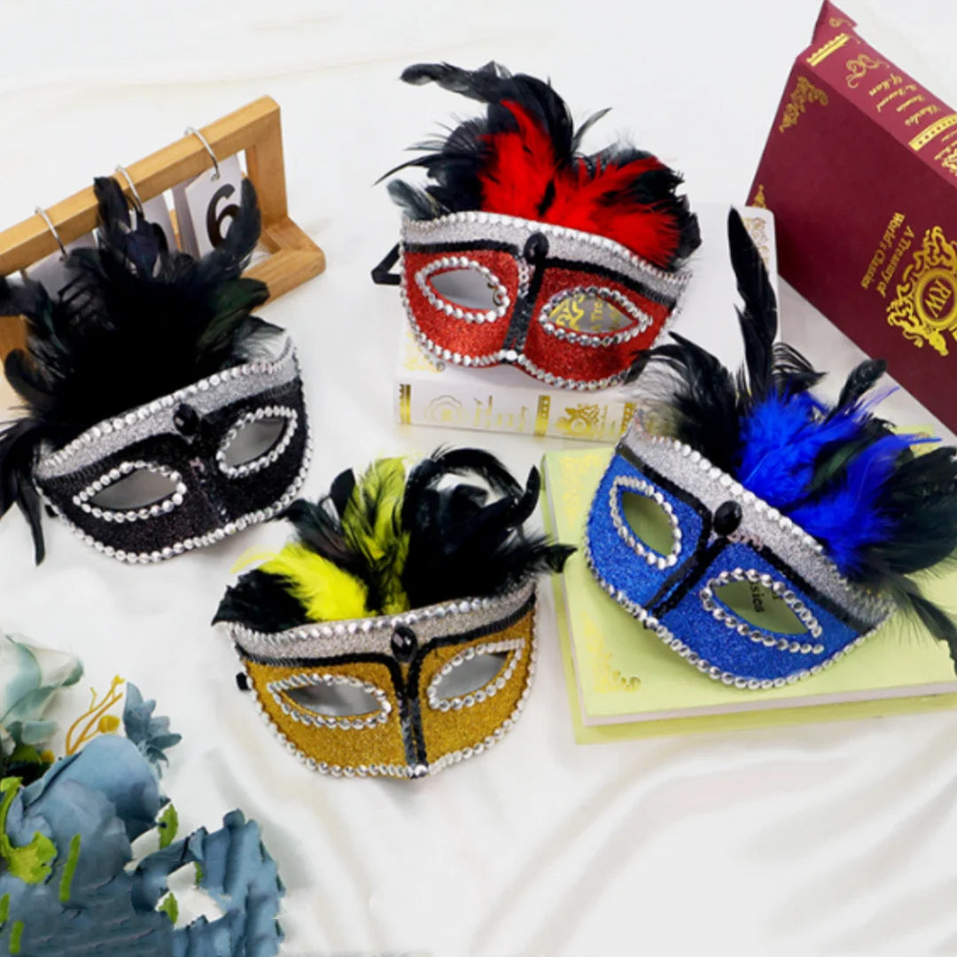 Halloween Phoenix Tail Feather Mask Rhinestones Glitter Half Face Masks Sexy Masquerade Ball Eye-Mask Cosplay Costume Party Deco Oasis Select