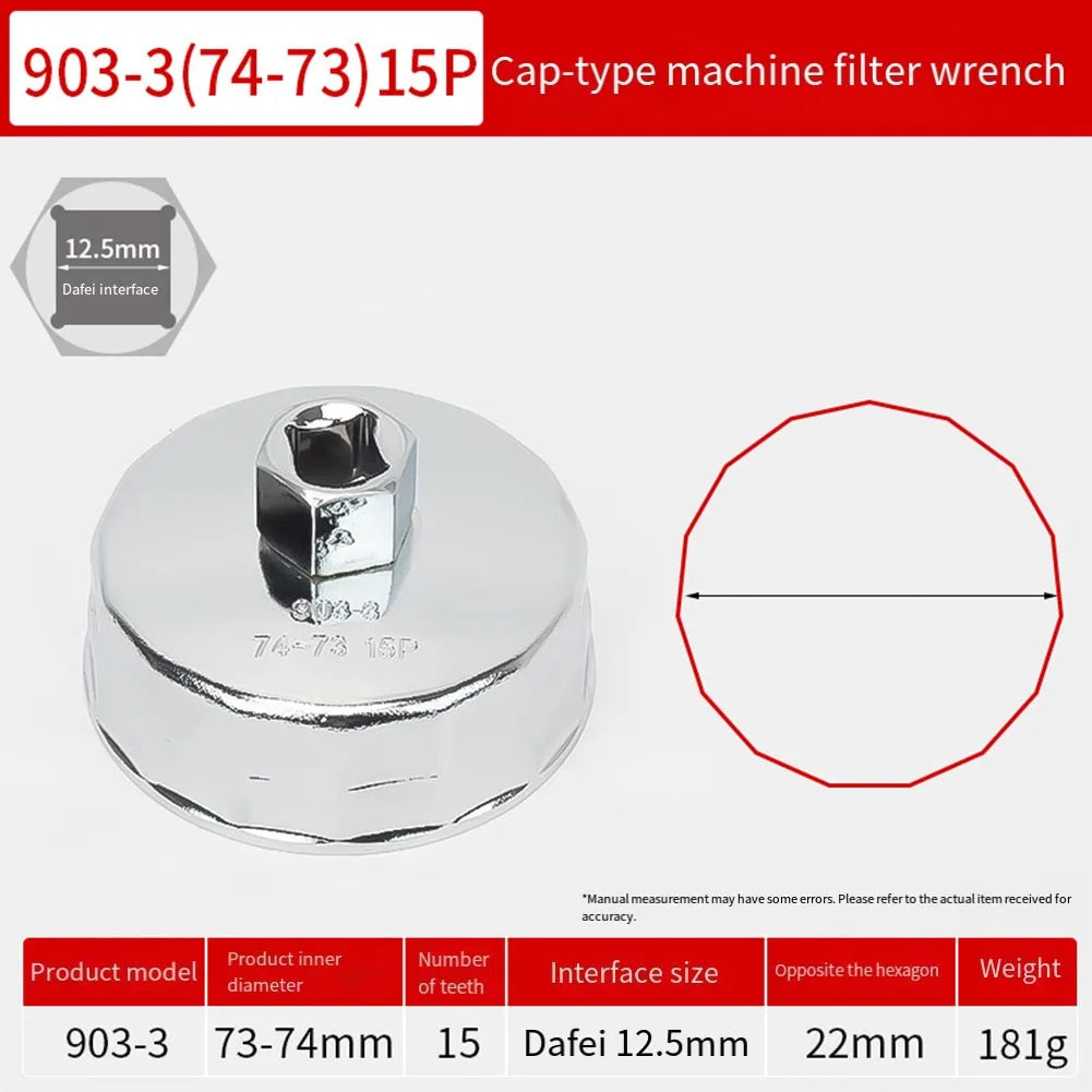 64mm-89mm End Cap Machine Filter Removal Tool 1/2inch Square Drive Oil Filter Remove Tool Machine Filter Hand Tool Oasis Select 74-73mm 15P