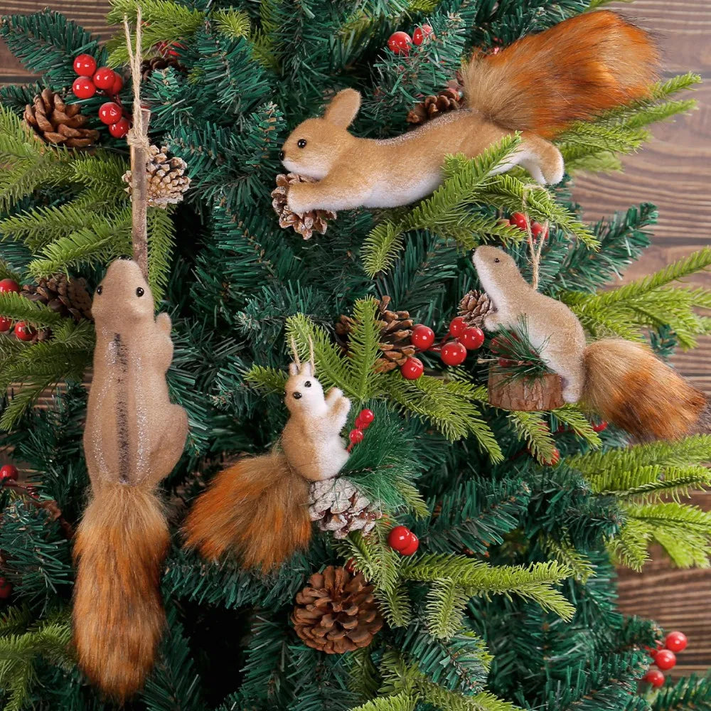 1pcs Christmas Ornaments Cute Realistic Squirrel Xmas Tree Hanging Pendants Christmas Decoration for Home New Year Kids Gifts Oasis Select