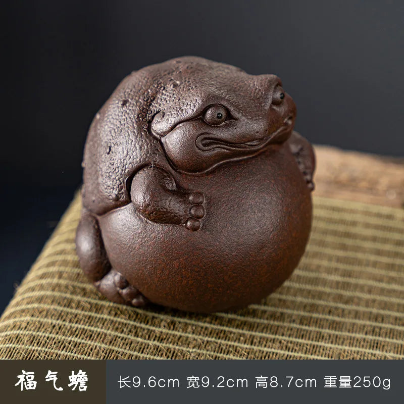 Purple Clay Kung Fu Tea Pet Ornament Handcrafted Purple Clay Lucky Golden Toad Pixiu Tea Table Ceramic Tea Play Oasis Select