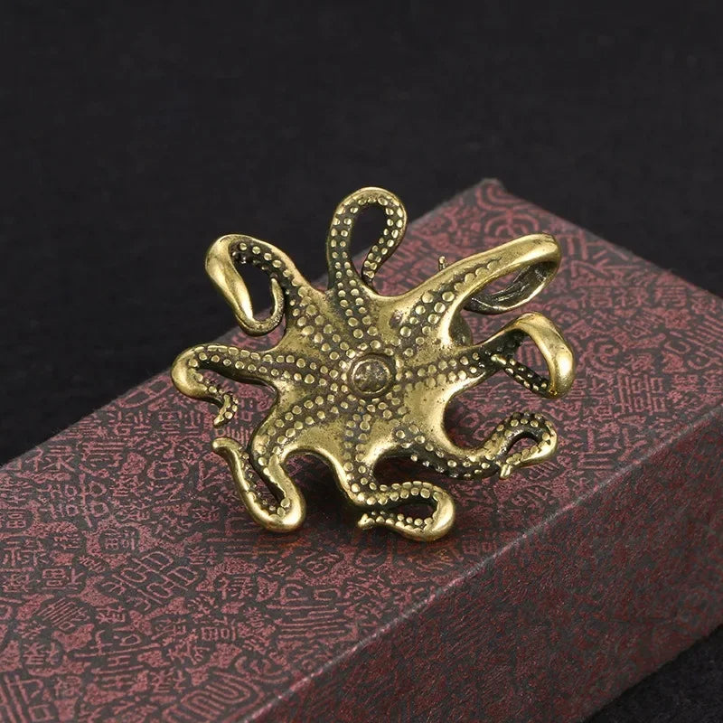 Brass Octopus Home Decoration Antique Copper Animal Figurines Miniatures Desk Ornament Accessories Creative Table Tea Pets Craft Oasis Select