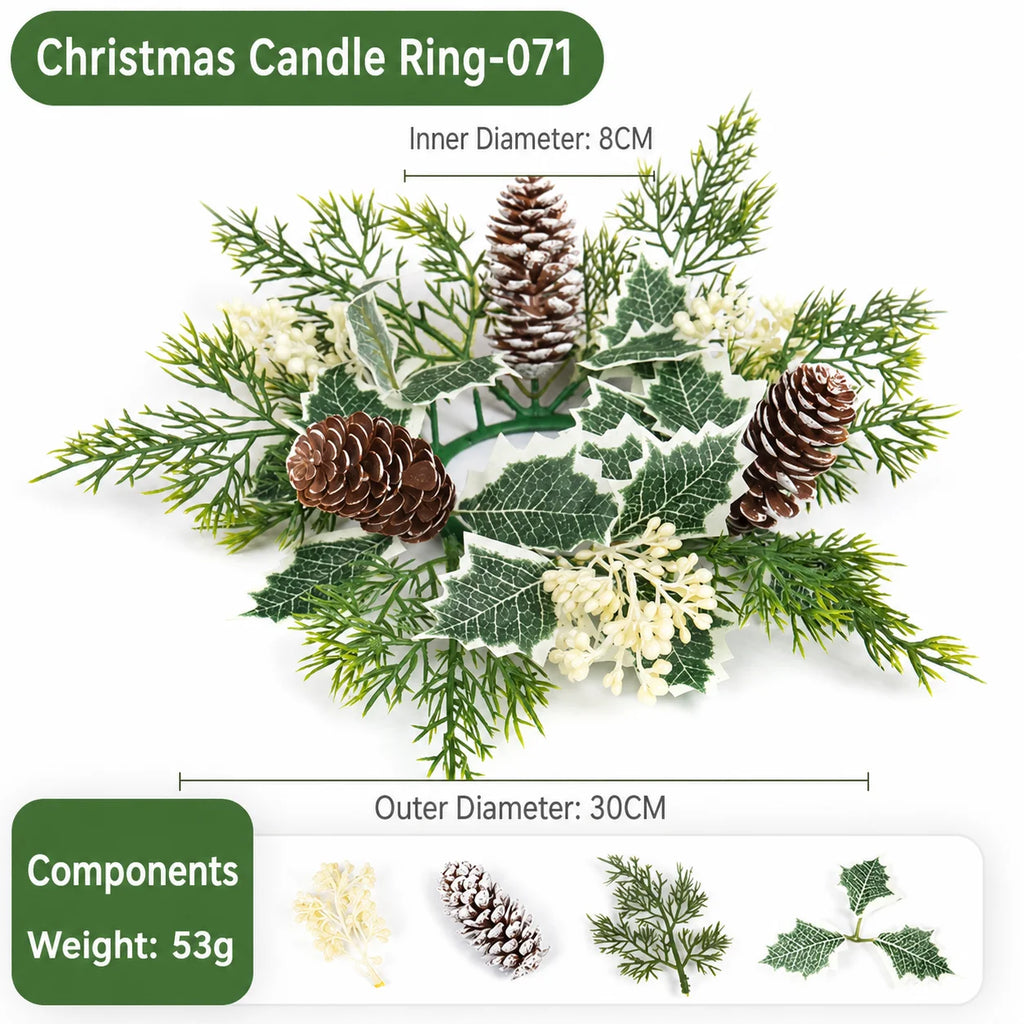 Artificial Christmas Candle Ring Wreath with Pine Cone Red Berries for Table Centerpiece Holiday Home Decoration Oasis Select color 8