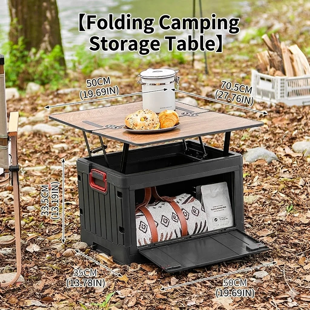 Folding box - Japanese style flat outdoor camping box - wooden lid folding storage box - trunk organizer box - gift storage box Oasis Select Style B-black