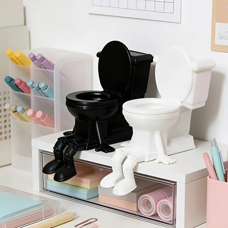 Funny Sitting Toilet Figurine Shelf Sitter with Arms Legs Novelty desktop Ornament decoration for Bedroom Prank Collectorag Gift Oasis Select