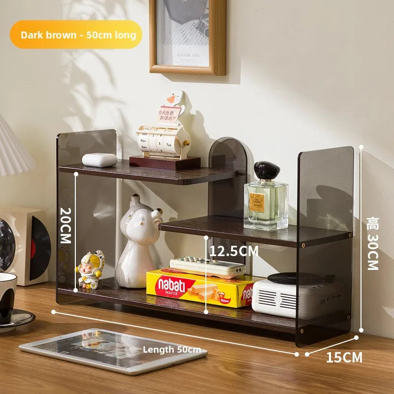 Desktop Shelf Cup Holder Table Bookshelf Home Student Learning Desk Multi-layer Storage Shelf Display Shelf Oasis Select 50Cm dark tea